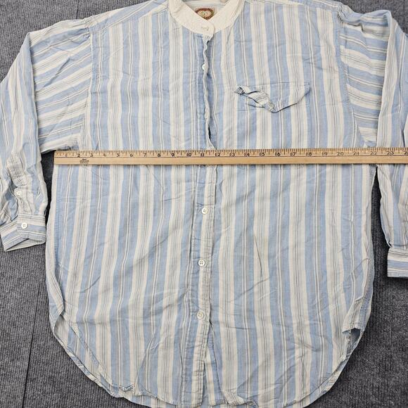 Vintage Banana Republic Shirt Mens Large Blue Striped Mandarin Collar Cali 90s - Picture 3 of 7